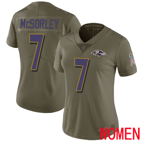 Baltimore Ravens Limited Olive Women Trace McSorley Jersey NFL Football #7 2017 Salute to Service->women nfl jersey->Women Jersey